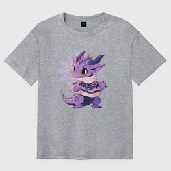 Мужская футболка оверсайз Фиолетовый дракон в свитере