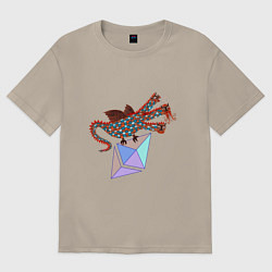 Футболка оверсайз мужская Дракон с монетой Эфириума, цвет: миндальный