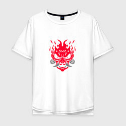Футболка оверсайз мужская Логотип Samurai Cyberpunk 2077 - симметричный, цвет: белый