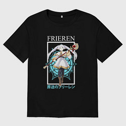 Мужская футболка оверсайз Фрирен - в полете с посохом