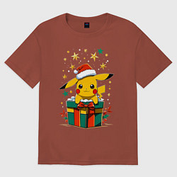 Футболка оверсайз мужская Новогодний пика-пика, цвет: кирпичный