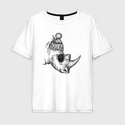 Футболка оверсайз мужская Носорог модный, цвет: белый