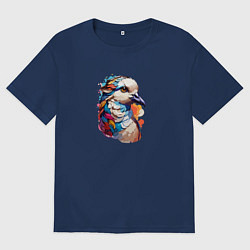 Футболка оверсайз мужская Голубь в ярких красках, цвет: тёмно-синий