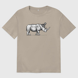 Футболка оверсайз мужская Носорог стильный в профиль, цвет: миндальный