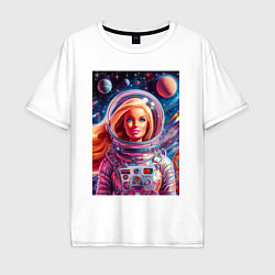 Футболка оверсайз мужская Красавица Барби в космосе - нейросеть, цвет: белый
