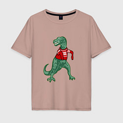 Мужская футболка оверсайз Динозавр в новогоднем свитере