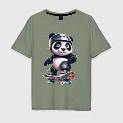 Футболка оверсайз мужская Cool panda on a skateboard - extreme, цвет: авокадо