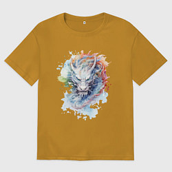 Мужская футболка оверсайз Дракон нарисованный акварелью