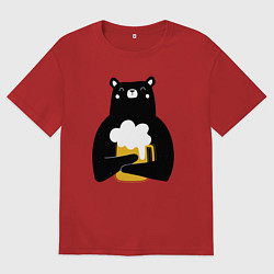 Мужская футболка оверсайз Мишка с кружкой пива