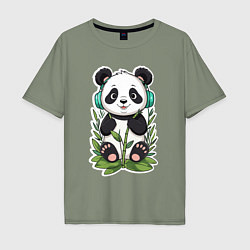 Мужская футболка оверсайз Медвежонок панды в наушниках