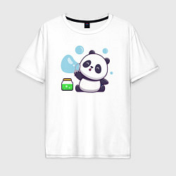 Мужская футболка оверсайз Панда и мыльные пузыри