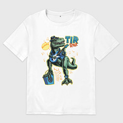 Мужская футболка оверсайз Тираннозавр с гитарой в шляпе
