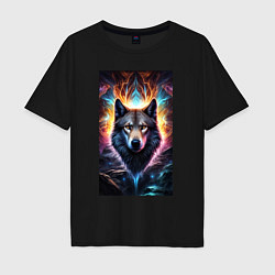 Мужская футболка оверсайз Светящийся волк