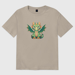 Футболка оверсайз мужская Зеленый дракончик символ Нового года, цвет: миндальный