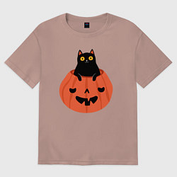 Мужская футболка оверсайз Котик в тыкве