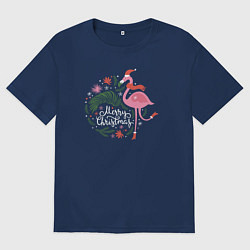 Мужская футболка оверсайз Рождественский фламинго