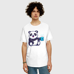 Футболка оверсайз мужская Панда с кружкой, цвет: белый — фото 2