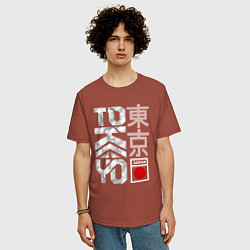 Футболка оверсайз мужская Токио типографика, цвет: кирпичный — фото 2