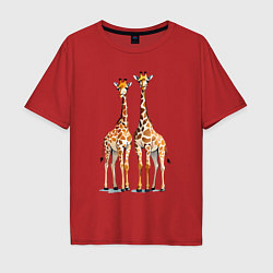 Футболка оверсайз мужская Друзья-жирафы, цвет: красный