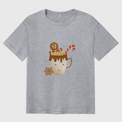 Мужская футболка оверсайз Кофе с маршмэллоу и имбирным пряником