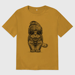 Мужская футболка оверсайз Котенок манул хипстер