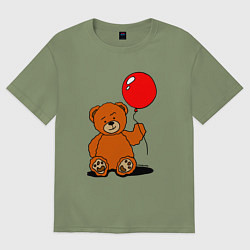 Футболка оверсайз мужская Плюшевый медведь с воздушным шариком, цвет: авокадо