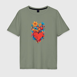 Мужская футболка оверсайз Сердце среди цветов