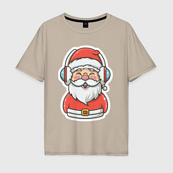 Мужская футболка оверсайз Дед Мороз в наушниках