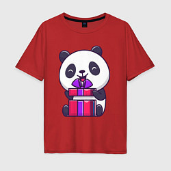 Футболка оверсайз мужская Панда с подарком, цвет: красный