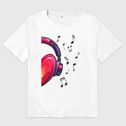 Мужская футболка оверсайз The heart in the headphones left