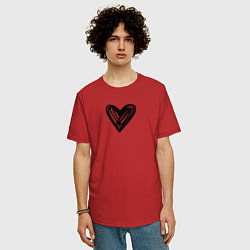 Футболка оверсайз мужская Рисованное чёрное сердце парное, цвет: красный — фото 2