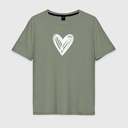 Мужская футболка оверсайз Рисованное белое сердце парное