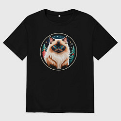 Мужская футболка оверсайз Гималайский кот ждет Новый Год