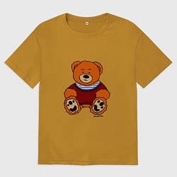 Футболка оверсайз мужская Мишка Вова адидас в тельняшке, цвет: горчичный
