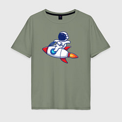 Мужская футболка оверсайз Космонавт верхом на ракете