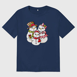 Мужская футболка оверсайз Снеговики семья