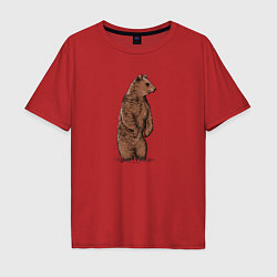Мужская футболка оверсайз Медведь бурый стоит