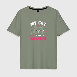 Мужская футболка оверсайз My cat is my Valentine 2024