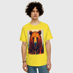 Футболка оверсайз мужская Медведь в лесу рычит, цвет: желтый — фото 2