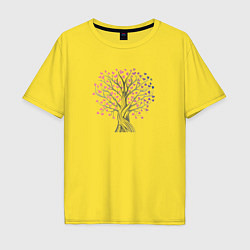 Футболка оверсайз мужская Дерево любви с сердцами, цвет: желтый