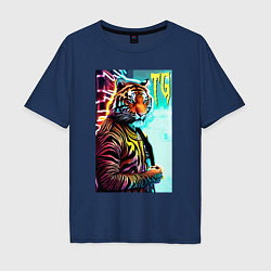 Мужская футболка оверсайз Модный тигр - неон