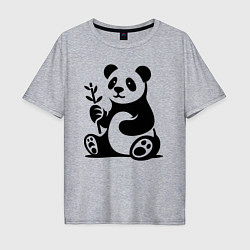 Мужская футболка оверсайз Сидящая панда с бамбуком в лапе