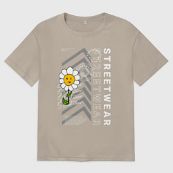 Футболка оверсайз мужская Ромашка streetwear, цвет: миндальный