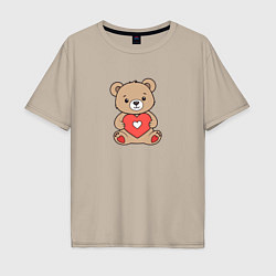 Футболка оверсайз мужская Медвежонок с сердечком, цвет: миндальный