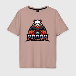 Футболка оверсайз мужская Панда геймер с гейпадом, цвет: пыльно-розовый