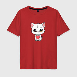Мужская футболка оверсайз Милая кошка с сердечком