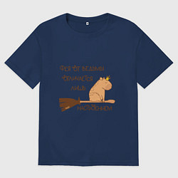 Мужская футболка оверсайз Мем капибара на метле: фея и ведьма