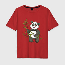 Футболка оверсайз мужская Мультяшная панда с бамбуком, цвет: красный