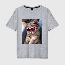 Мужская футболка оверсайз Милый мем-кот в очках в стиле аниме