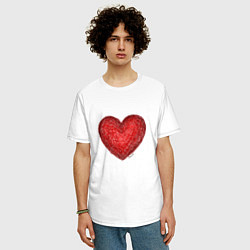 Футболка оверсайз мужская Красное сердце нарисованное карандашами, цвет: белый — фото 2